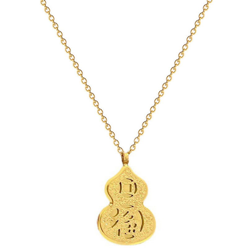 Collar con colgante de calabaza de Feng Shui geométrico minimalista de acero de titanio con chapado en oro para mujer