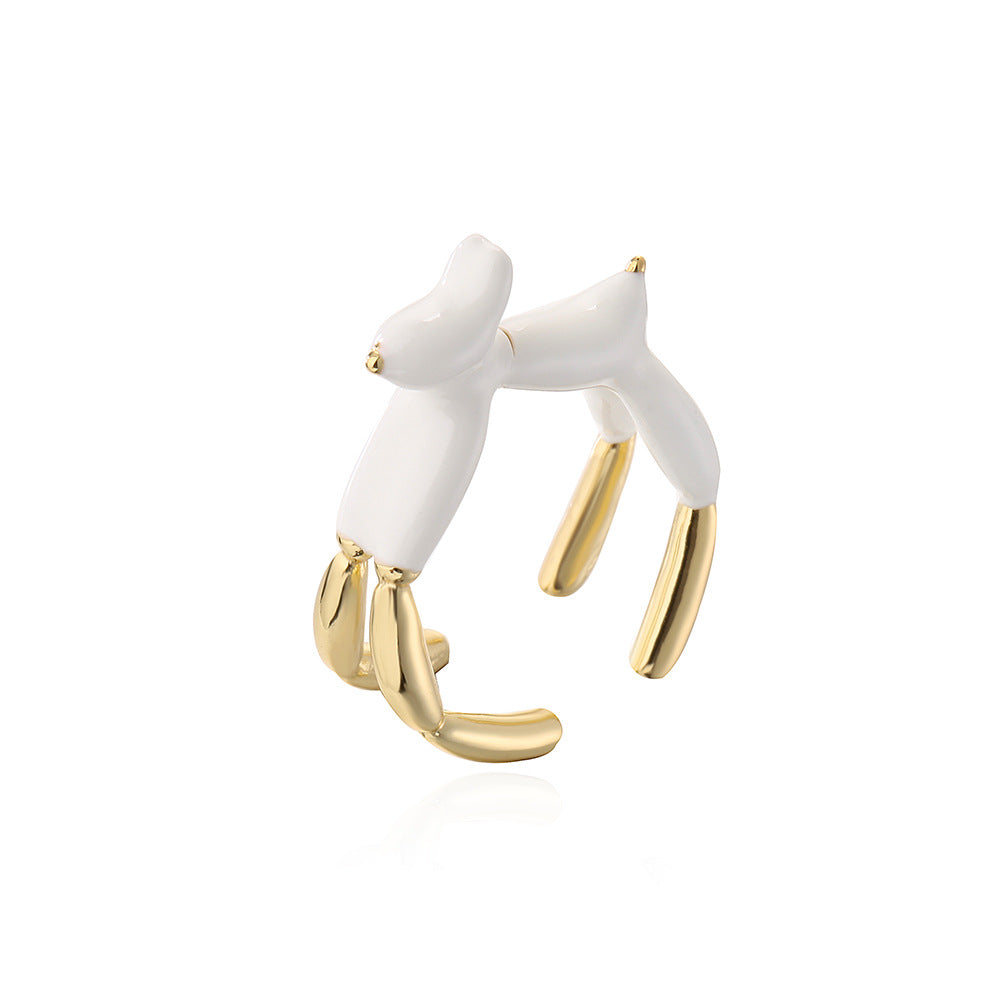 INS Style Abstract Animal Shaped Adjustable Ring in Copper with 18K Gold Plating and Enamel Finish for Women