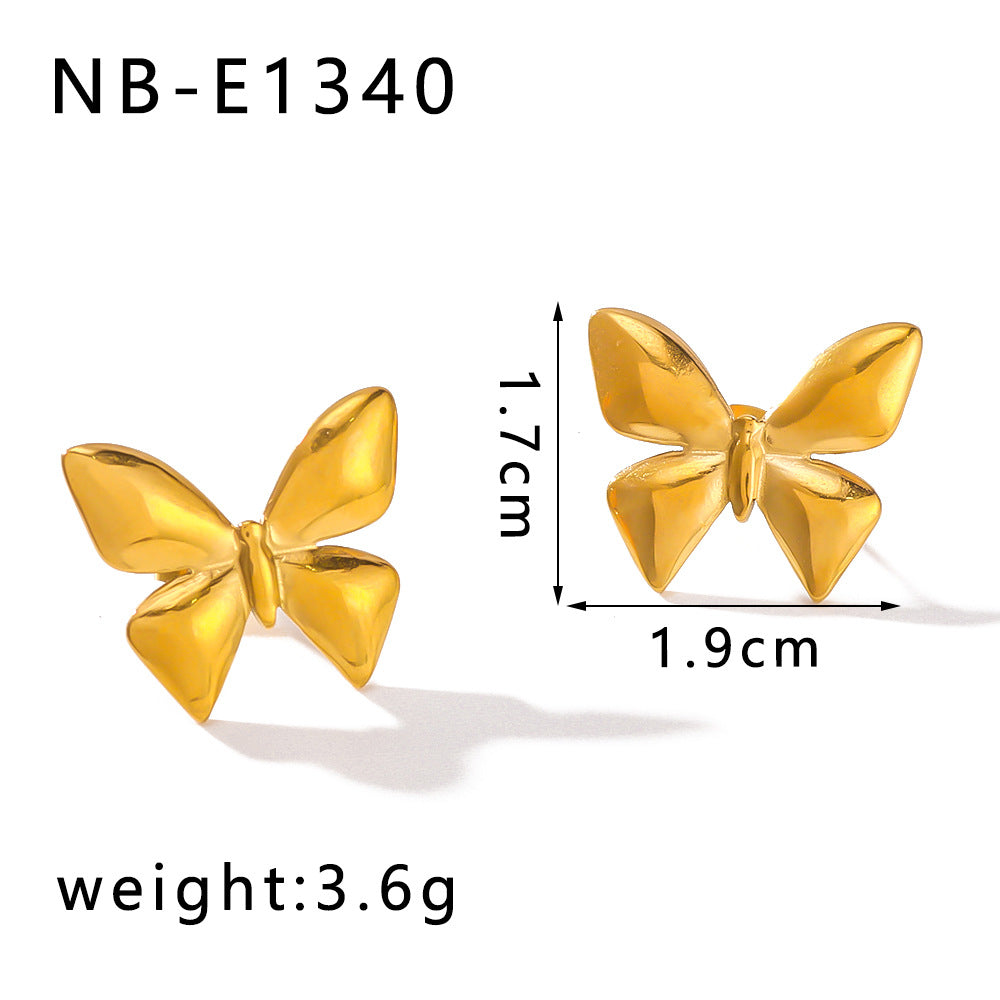 Minimalist Bowknot Titanium Steel Earrings with 18K Vacuum Plating for Women