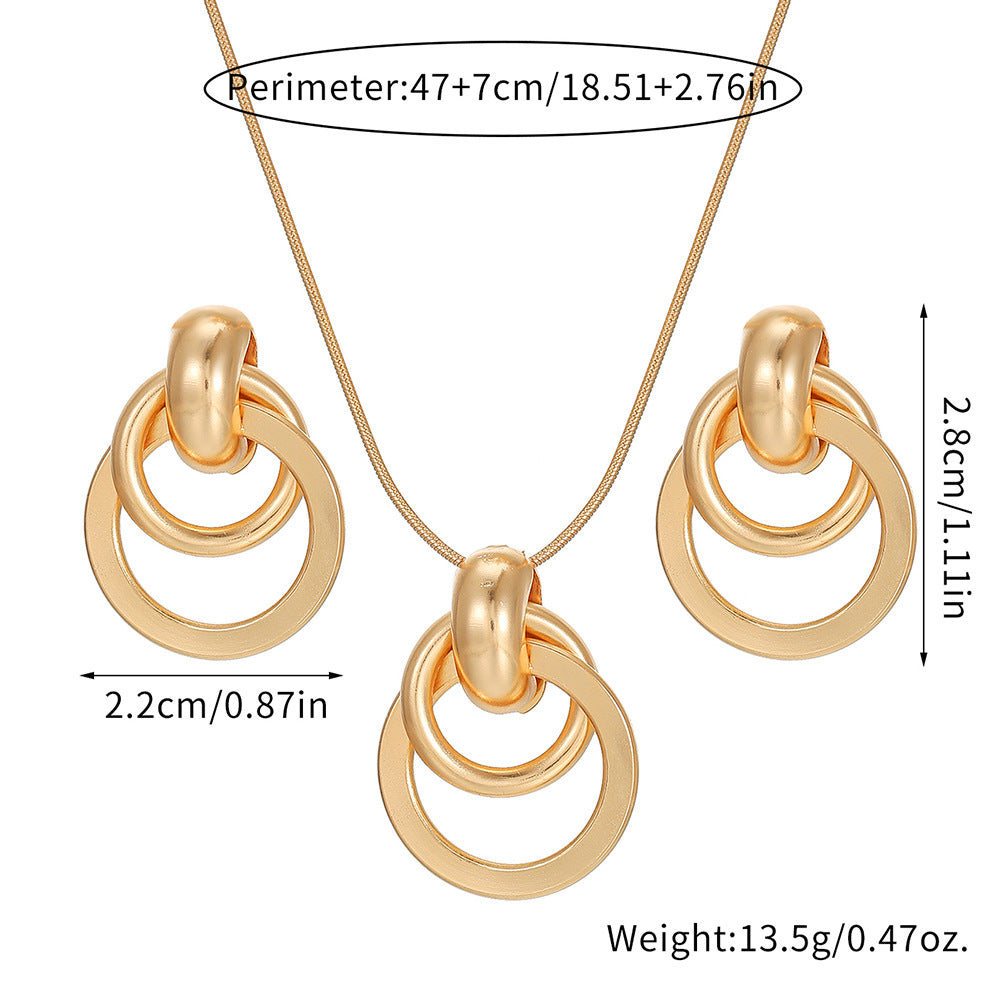 Casual Elegant Geometric Round Plated Alloy Necklace and Earring Set for Women
