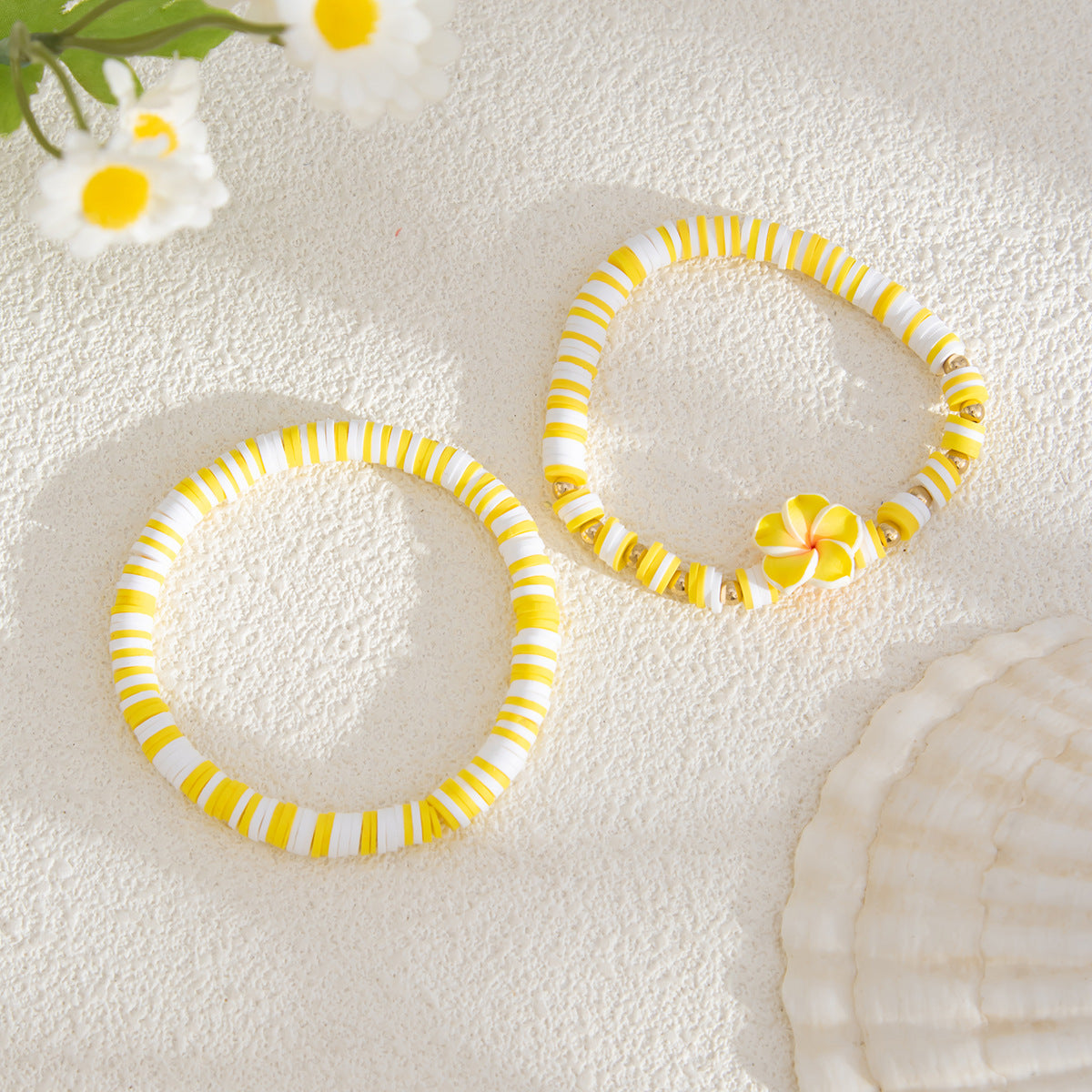 Pulsera de arcilla polimérica floral fresca y dulce con cuentas coloridas para vacaciones en la playa