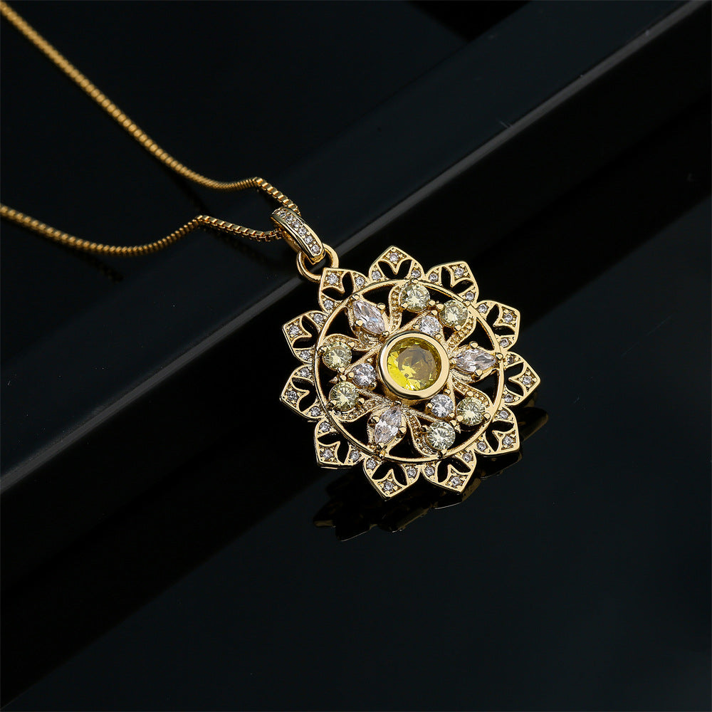 Collana con pendente geometrico minimalista in rame con zirconi micro-incastonati e placcatura in oro 18 carati