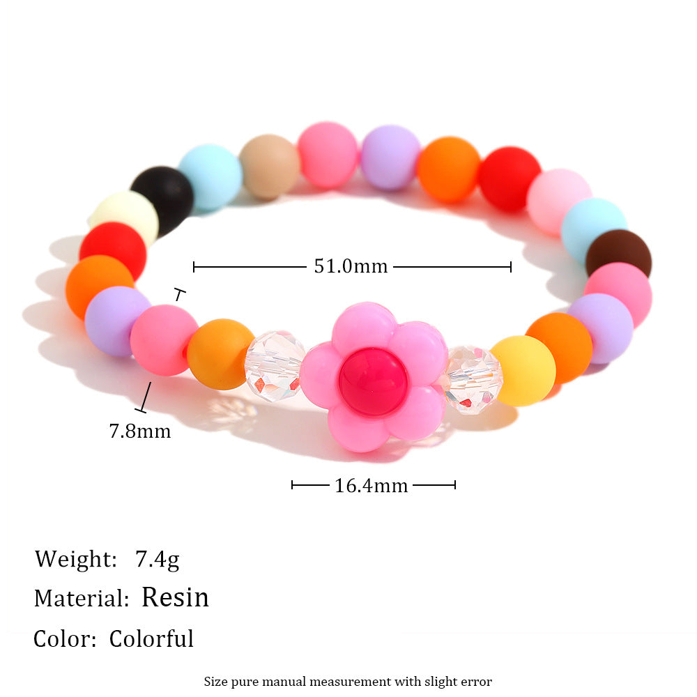 Fashionable Geometric Acrylic Bracelet with Floral Accents for Women, Handmade Dopamine-Inspired Colorful Accessory