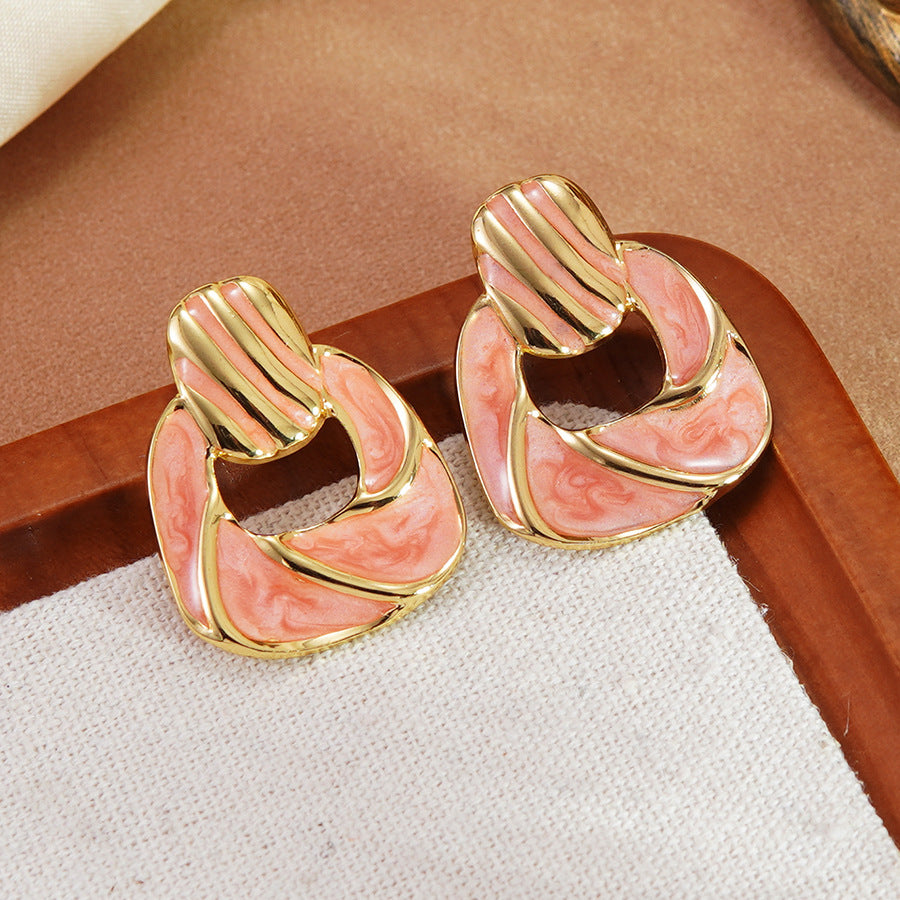 Elegant Colorful Drip Oil Geometric Stainless Steel Earrings for Women