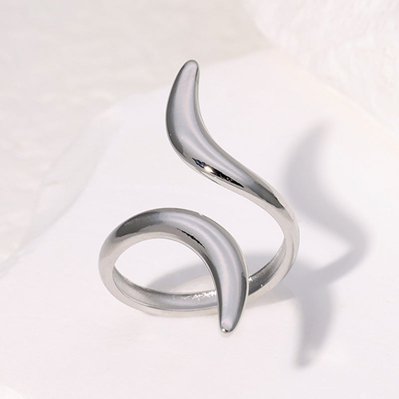 Minimalist Geometric Titanium Steel Adjustable Ring for Women with Plated Finish and Clean Line Design