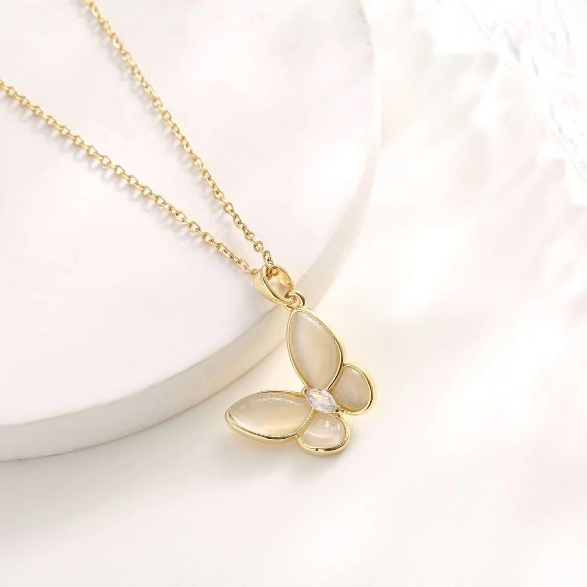 Geometric Titanium Steel Plated Pendant Necklace with Snake Chain for Women