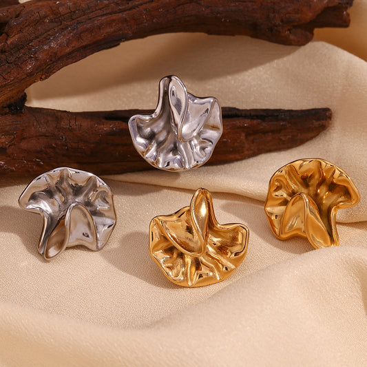 Pendientes de tuerca geométricos irregulares de acero inoxidable chapados en oro de 18 quilates de inspiración vintage para mujer