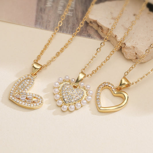 Minimalist 18K Gold Plated Brass Heart Cubic Zirconia Pendant Necklace for Women