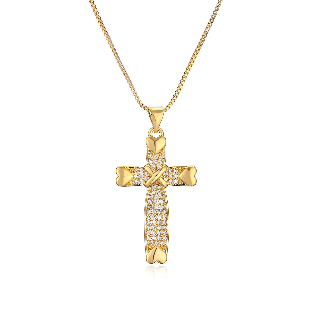 Minimalist Cross Pendant Necklace for Women in Copper with 18K Gold Plating and Zircon Inlay