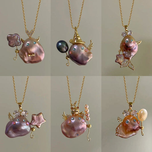 Vintage Ocean-Themed Fish Pendant Necklace in Titanium Steel with Plated Finish for Women
