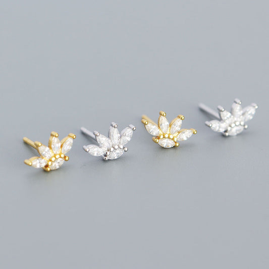 Minimalist Geometric Stud Earrings in S925 Sterling Silver with Zircon Inlay for Women