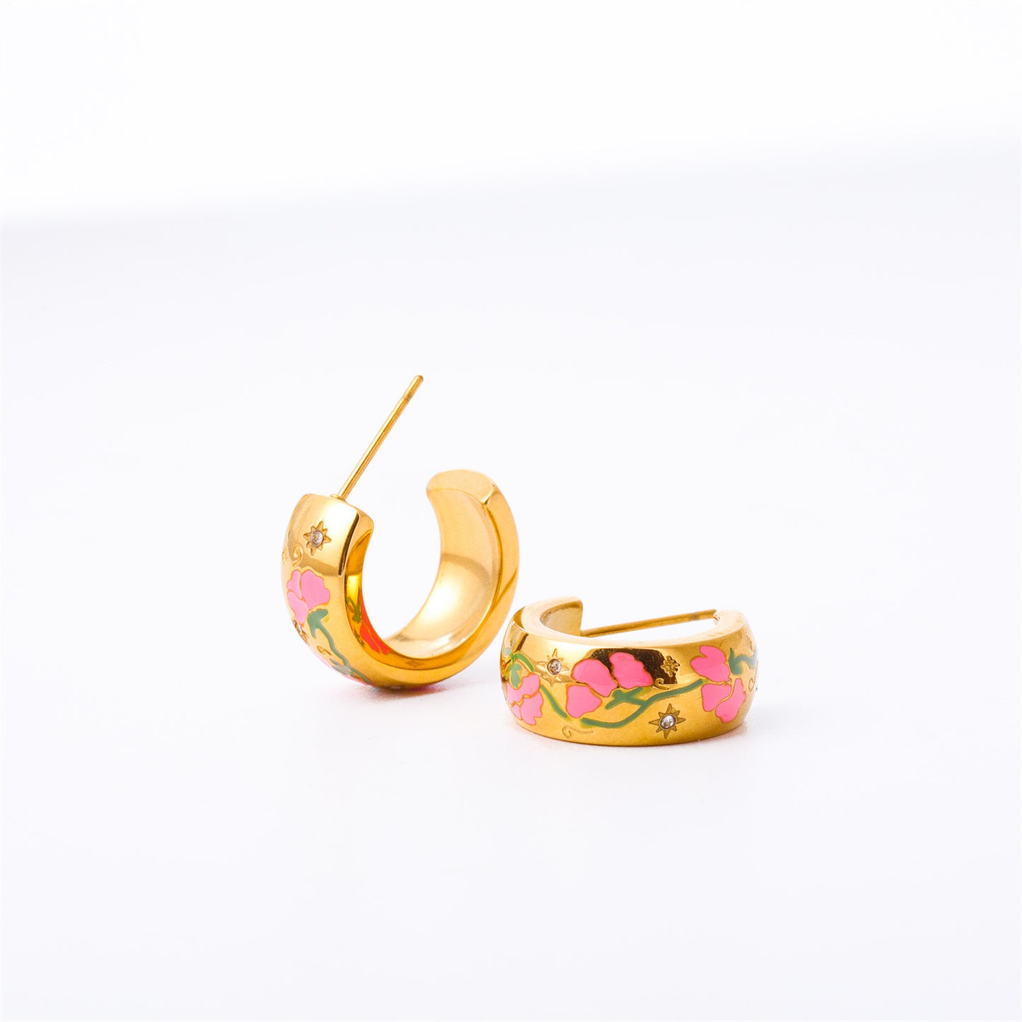 Vintage Floral Rose-Shaped Earrings in Stainless Steel with Gold Plating for Women