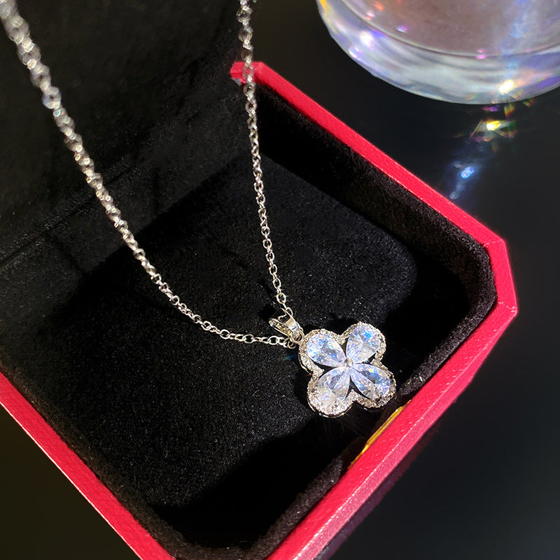 Sporty Sweet Micro-Set Cubic Zirconia Fruit Square Pendant Titanium Steel Cable Chain Necklace