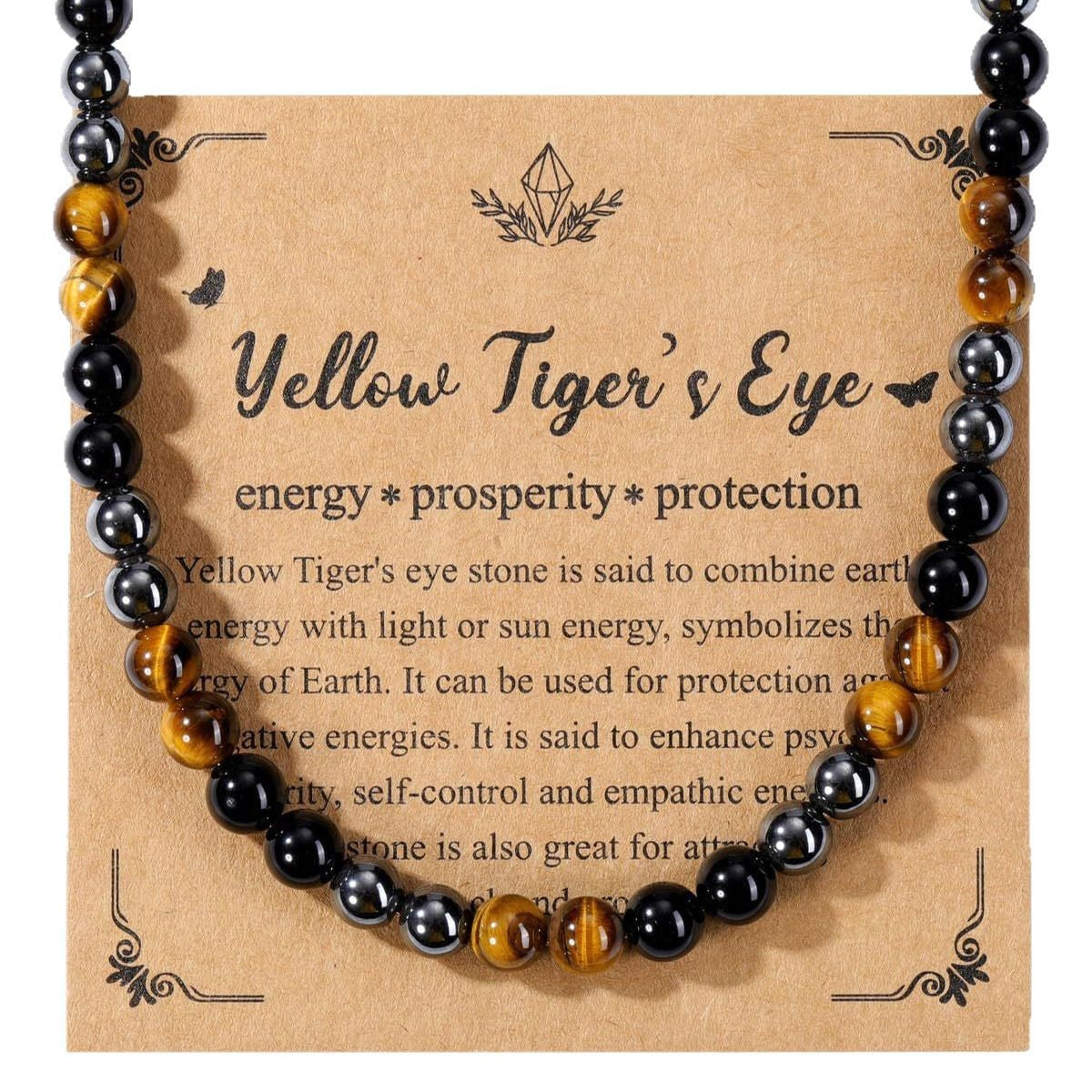 Men's Geometric Tiger's Eye Bead Necklace Natural Stone Ball Chain Pendant