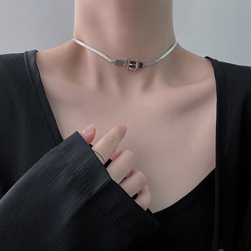 Minimalist Geometric Stainless Steel Pendant Necklace with Titanium Steel Accents on Snake Chain for Women