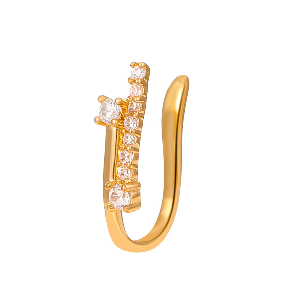 Clip per il naso a forma di U con stella e cuore placcata in rame vintage con zirconia cubica