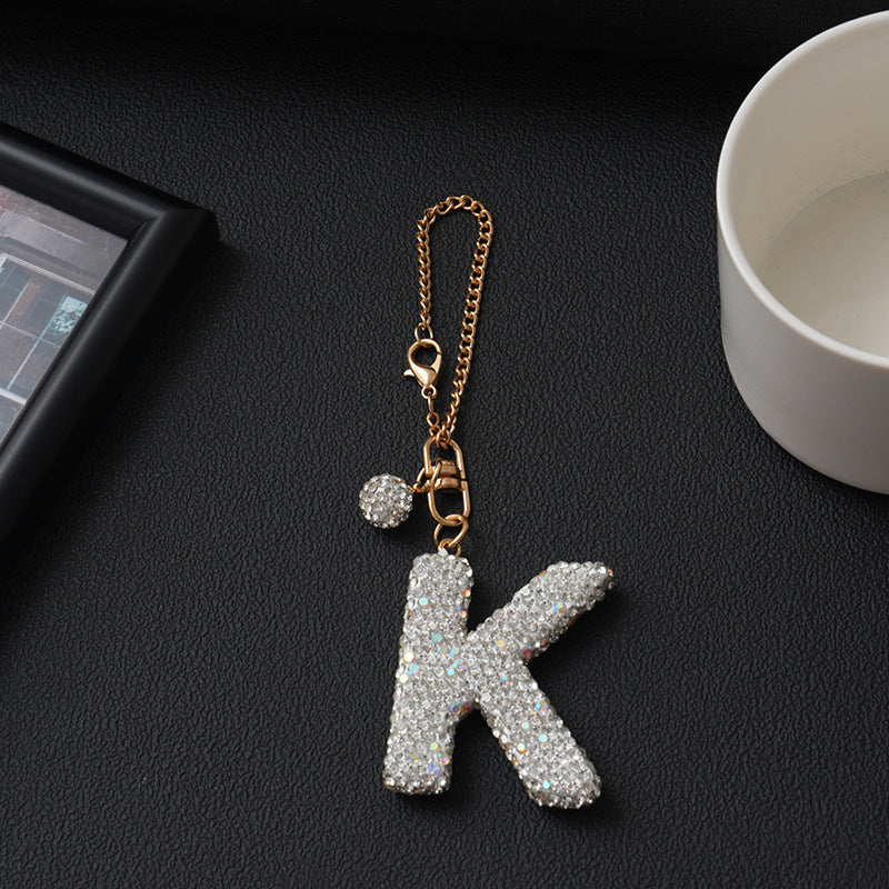 Luxury Rhinestone Letter Pendant Resin Charm for Car Cup Chain