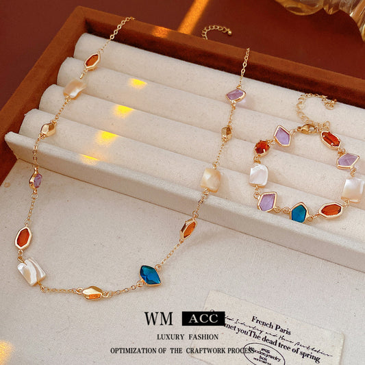 Vintage Square Shell and Acrylic Plated Jewelry Set for Women