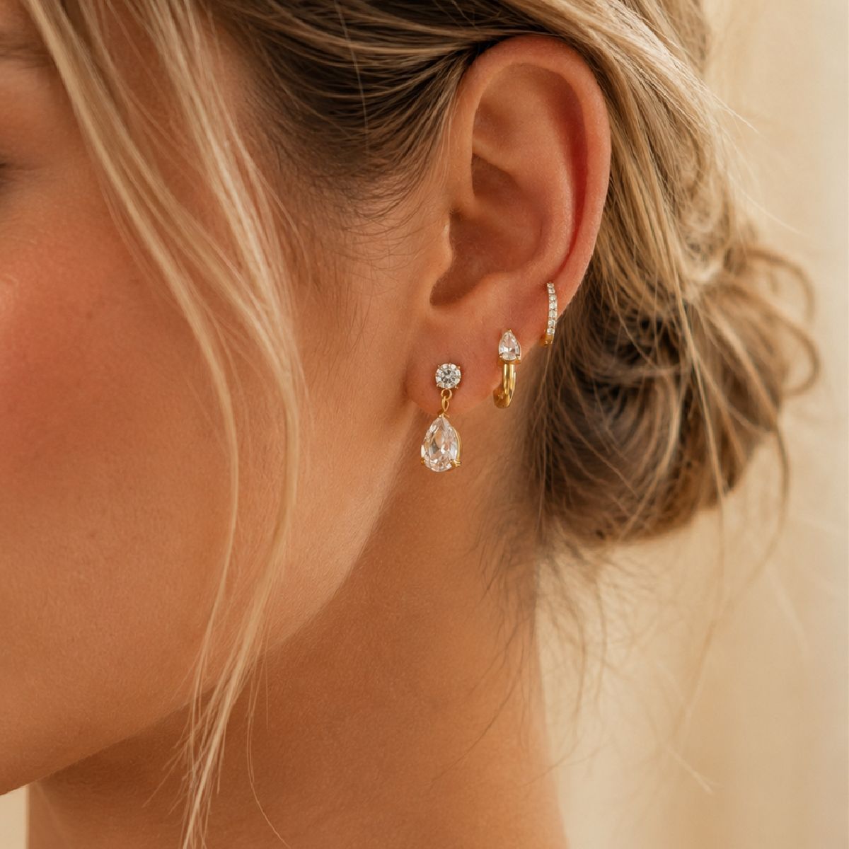 Luxury Elegant Teardrop Geometric PVD Stainless Steel Cubic Zirconia Earrings for Women