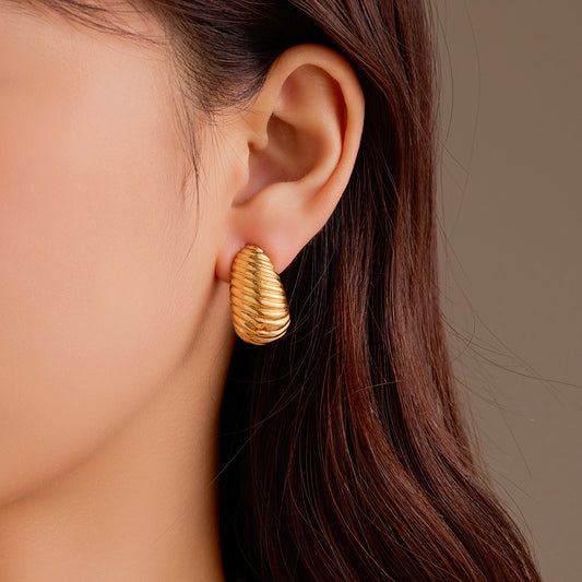 Vintage Style Geometric Irregular Spiral Texture Stainless Steel Stud Earrings for Women