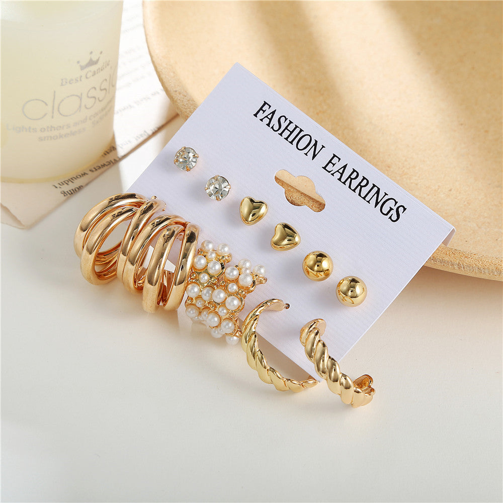 Geometric Heart Gold Plated Stainless Steel Earrings with Pearl Inlay for Women