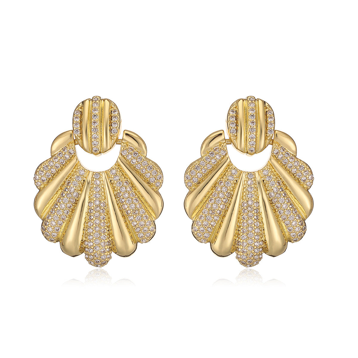 Minimalist Geometric Copper Earrings with 18K Gold Plating and Zircon Inlay for Women