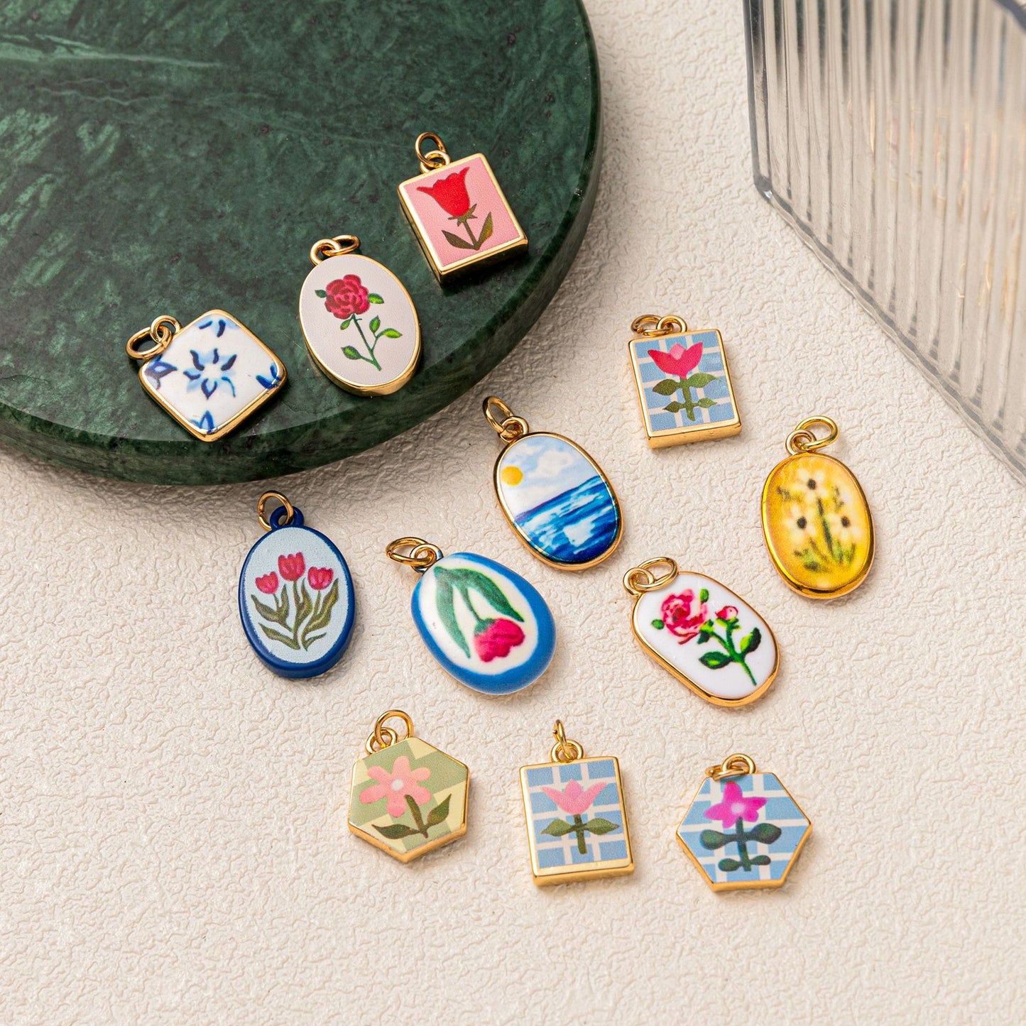 Minimalist Floral Pattern Brass PVD Plated DIY Charm Bar Pendant