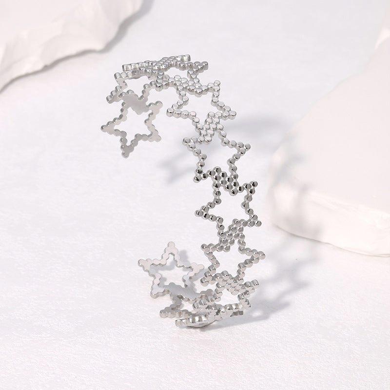 Minimalist Stainless Steel Open Bangle with Hollow Star Design Anti-Tarnish Bracelet