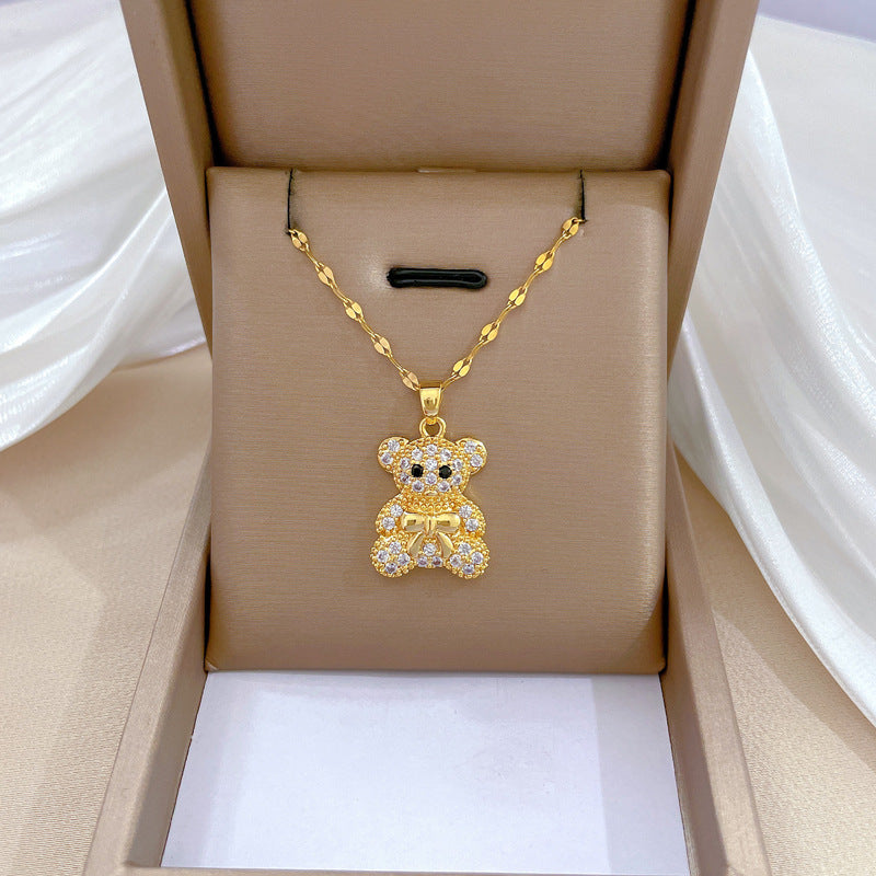 Collar de lujo unisex con cadena para labios de acero titanio con incrustaciones de diamantes de imitación geométricos