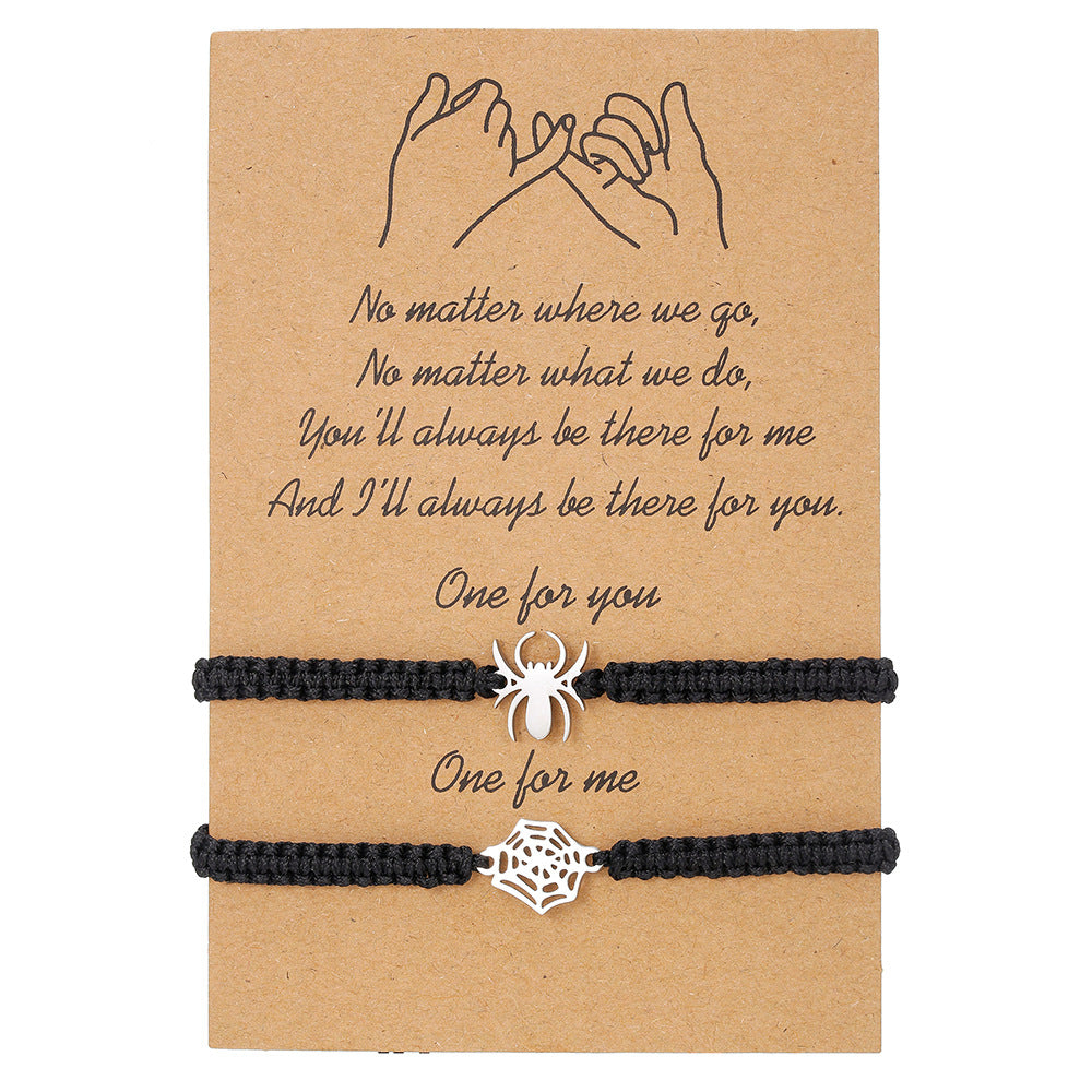 Bracciale Ragno da Donna in Acciaio Inossidabile Alla Moda con Finitura Lucida, Bracciale dell'Amicizia Intrecciato Bianco e Nero a Tema Halloween