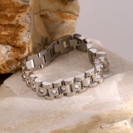 Bracciale geometrico da donna in acciaio inossidabile placcato e strass