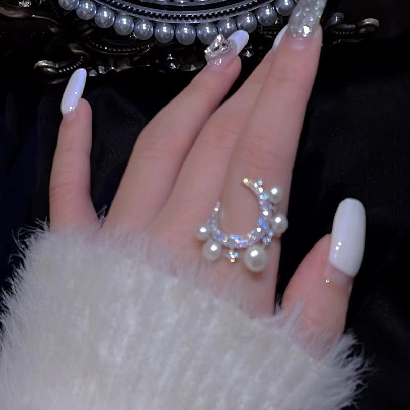 Anello elegante e geometrico ispirato alle perle con intarsio in zircone da donna, anello minimalista alla moda da dito indice, gioielli di lusso per le mani