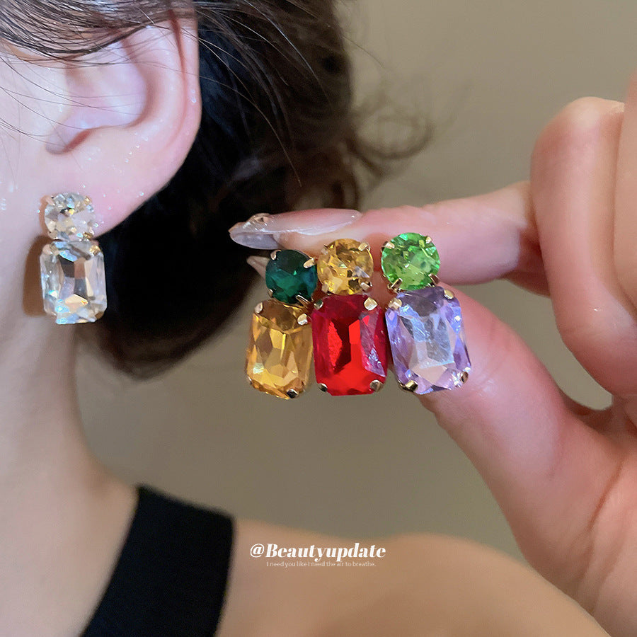 Aretes minimalistas geométricos redondos y cuadrados con incrustaciones de diamantes de imitación para mujer, de aleación con postes de acero
