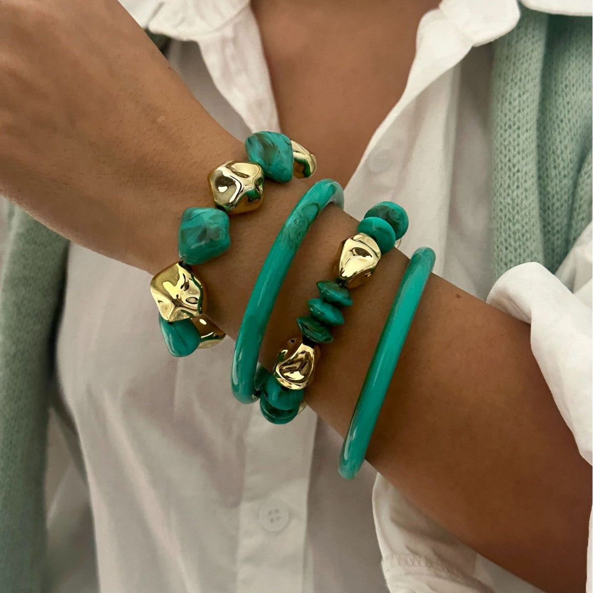 Minimalist Wide Round Geometric Acrylic Drip Oil Bracelet Set