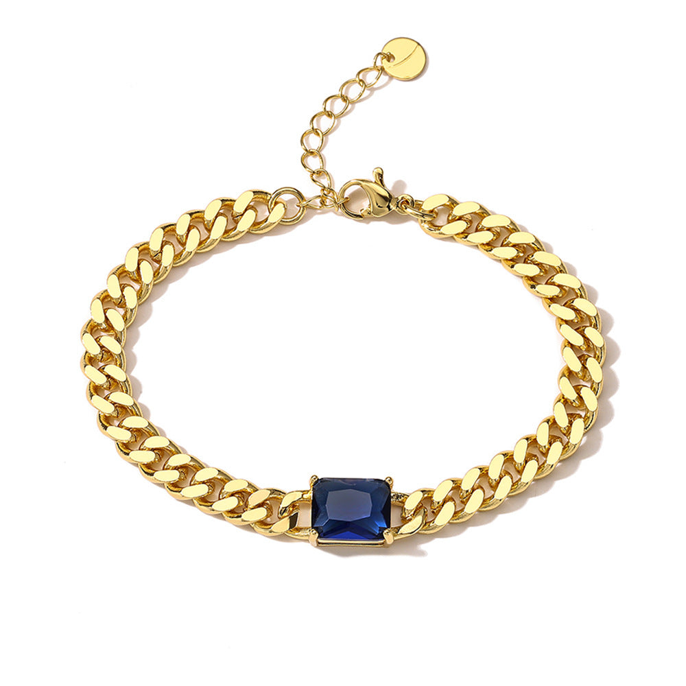 Bracciale da donna in rame con placcatura in oro 18K e intarsio in zirconi, stile punk hip-hop geometrico