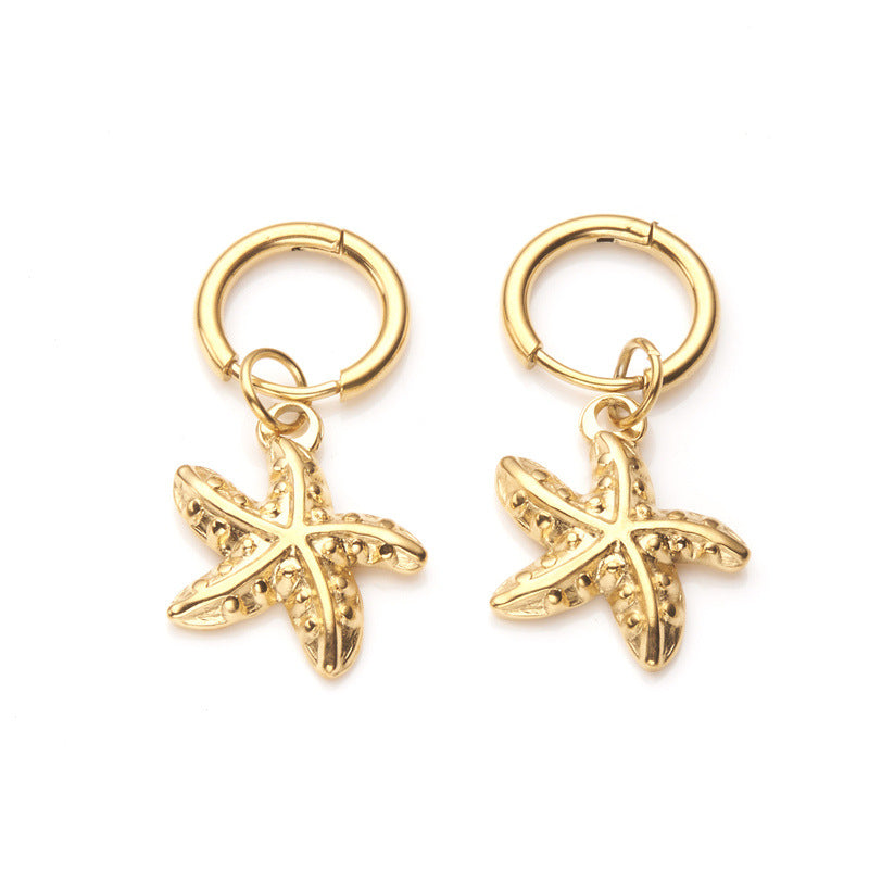 Minimalist Geometric Starfish and Seashell Earrings in Stainless Steel with Plated Finish for Women