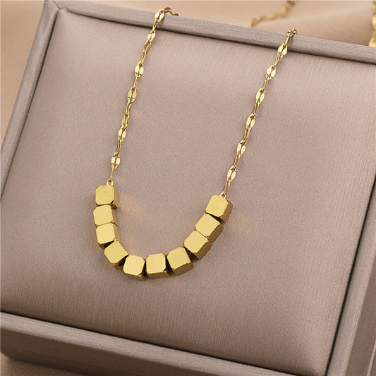 Fashion Geometric Square Pendant Necklace for Women Titanium Steel Plated Clavicle Chain Minimalist Sweater Chain