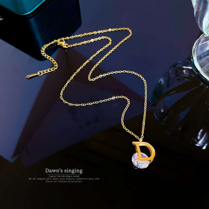 Minimalist Geometric D-Shaped Titanium Steel Necklace with Gold Plating for Women