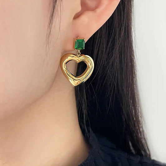 Minimalist Heart-Shaped Zirconia Titanium Steel Stud Earrings with Gold Plating for Women