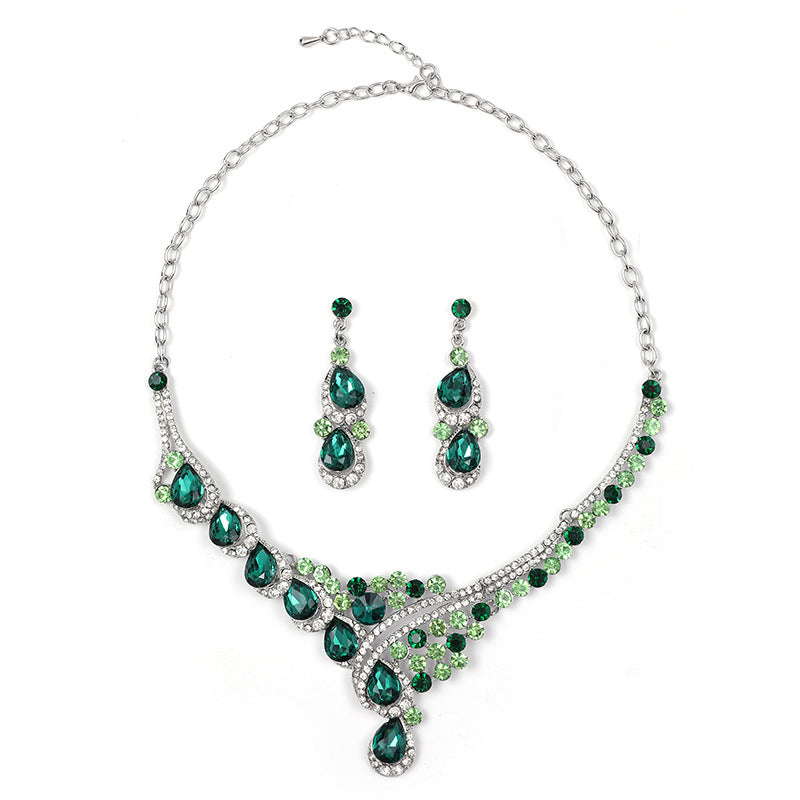 Exaggerated Vintage Alloy Necklace Set for Women with Rhinestone Accents Snake Chain and Matching Earrings Floral Wheat and Tree Motifs