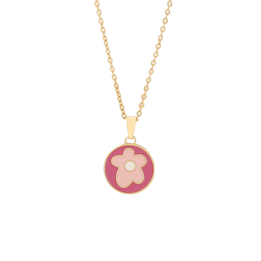 Collana alla Moda a Cuore Rosa con Fiori e Pendente a Farfalla in Acciaio Inossidabile da Donna