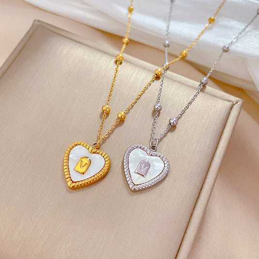 Collar Minimalista de Acero de Titanio en Forma de Corazón con Baño de Oro para Mujer y Hombre Cadena de Camafeo Accesorio de Moda
