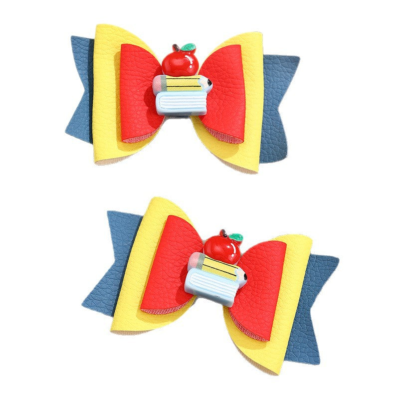 Natural Style Bow-Shaped Hair Clip for Girls Made of Polyester with Ruffled and Mesh Details, Duckbill Hairpin Set for Children Ages 3-10