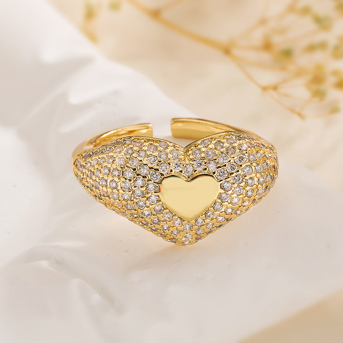 Minimalist Geometric Copper Ring with Real Gold Plating and Zircon Inlay for Women