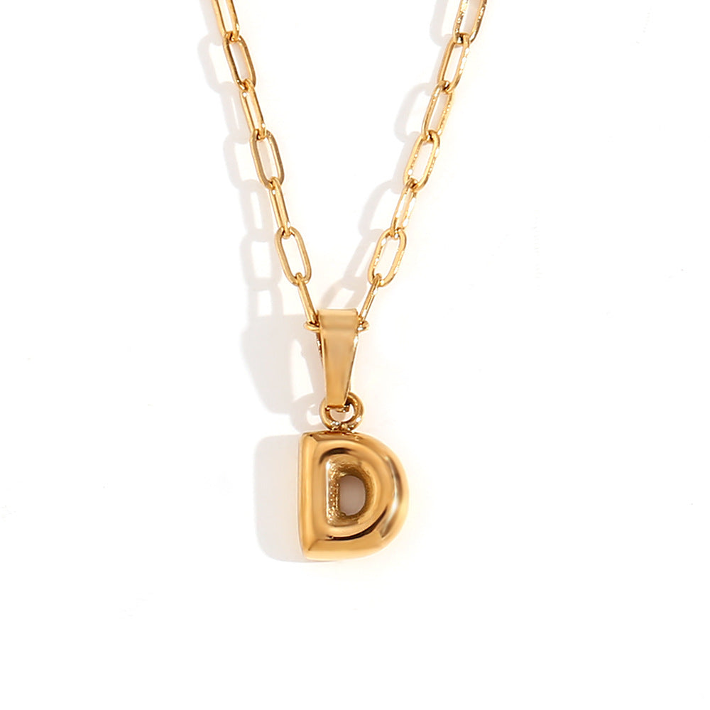Minimalist Fashion Letter Pendant Necklace in Stainless Steel with 18K Gold Plating, Bubble-Inspired Mini Safety Pin Design for Women