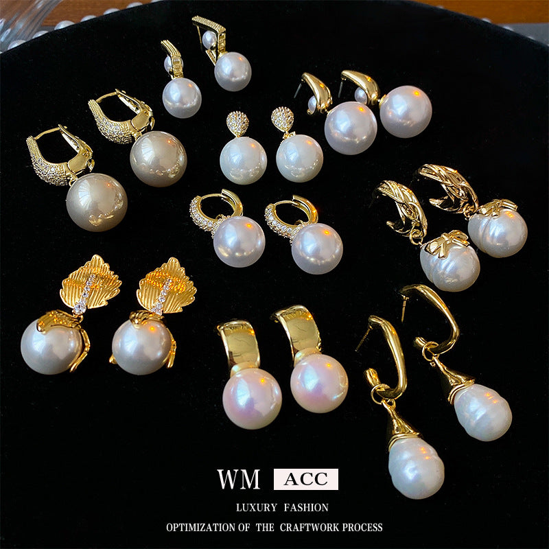 Minimalist Geometric Drop Earrings with Zircon and Pearl Accents in Gold-Plated Copper and 925 Sterling Silver Posts