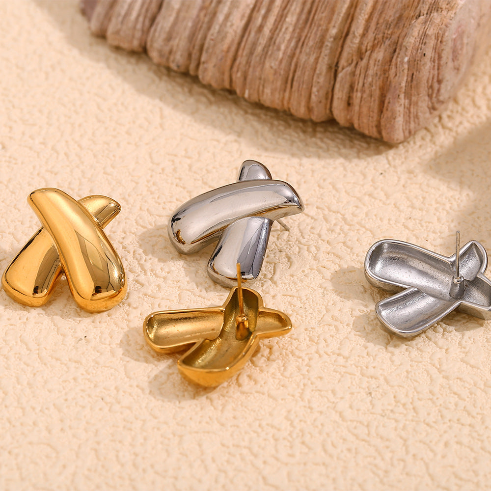 Pendientes minimalistas de acero inoxidable geométricos con baño de oro de 18 quilates para mujer