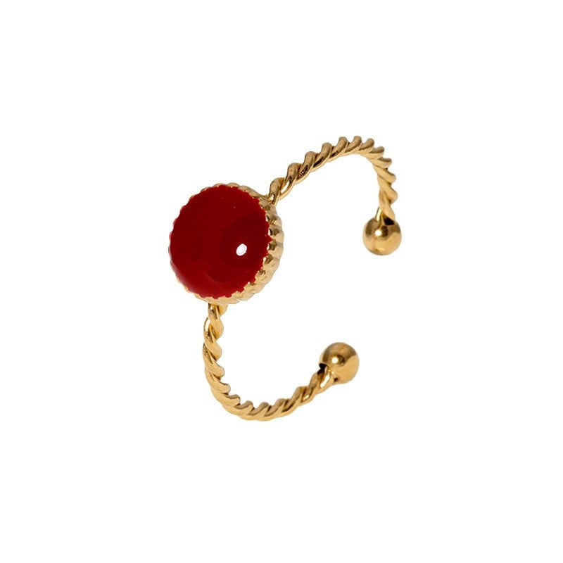 Vintage Sweet Geometric Round Gold Plated Stainless Steel Adjustable Ring for Women