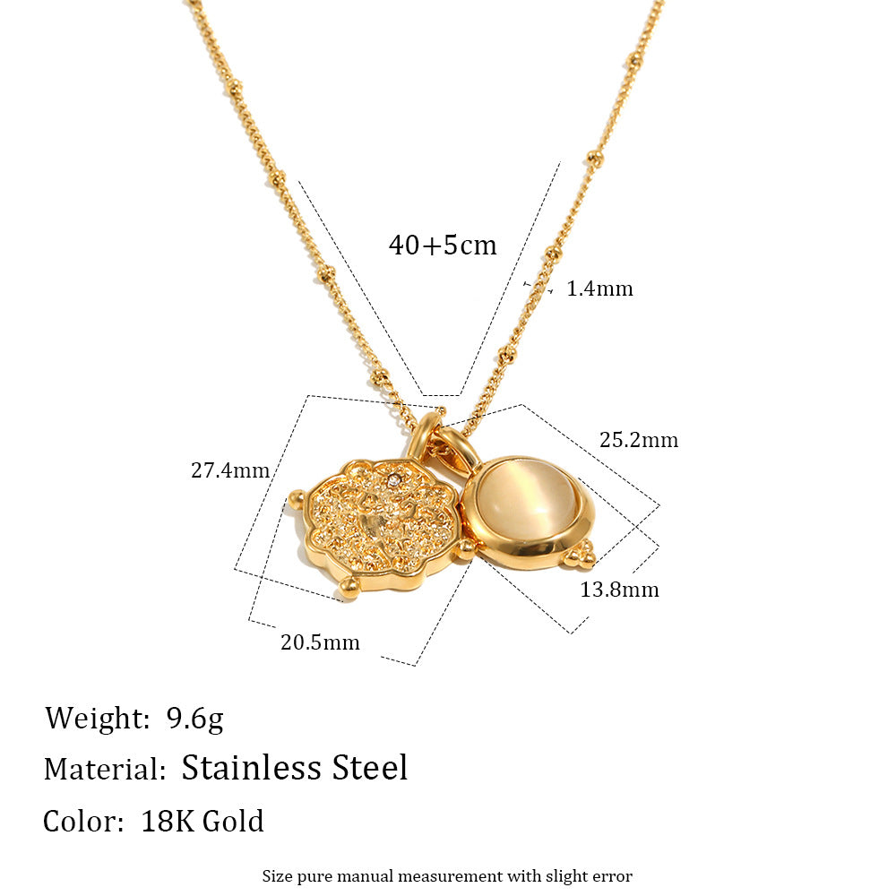 Luxury Geometric Stainless Steel 18K Gold Plated White Jade Pendant Necklace for Women