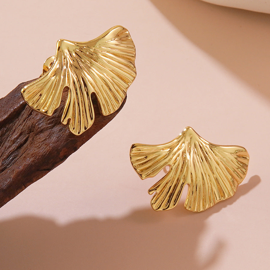 Unique Ginkgo Leaf Stamped Stainless Steel Earrings for Women